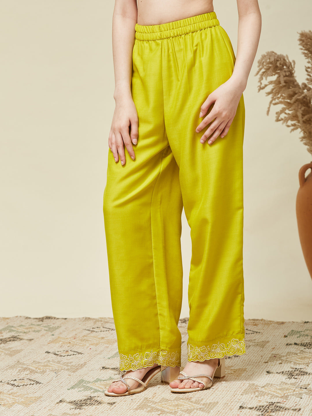 Girl's Neon Chinon Embroidered Kurta plazzo set