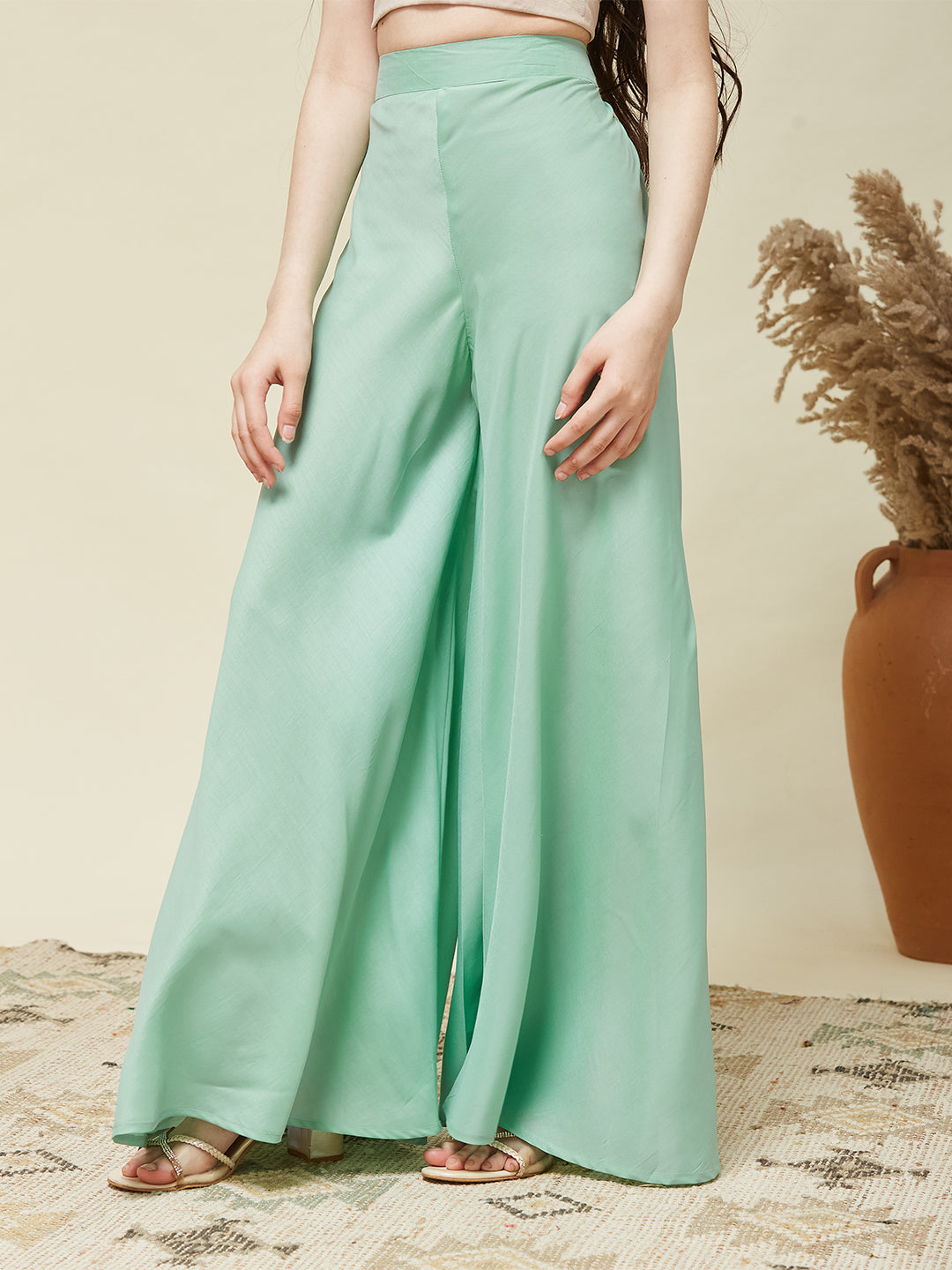 Girl's Mint cotton Embroidered Top,Plazoo Shurg Set