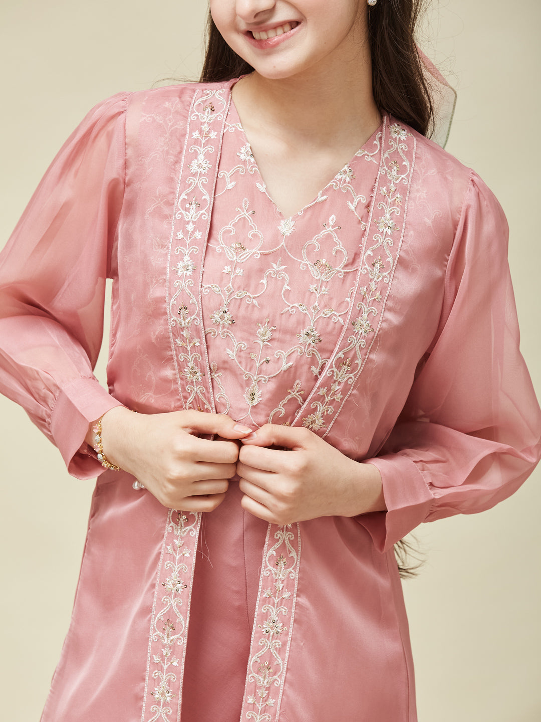 Girl's Pink Embroidered Top,Plazoo Shurg Set