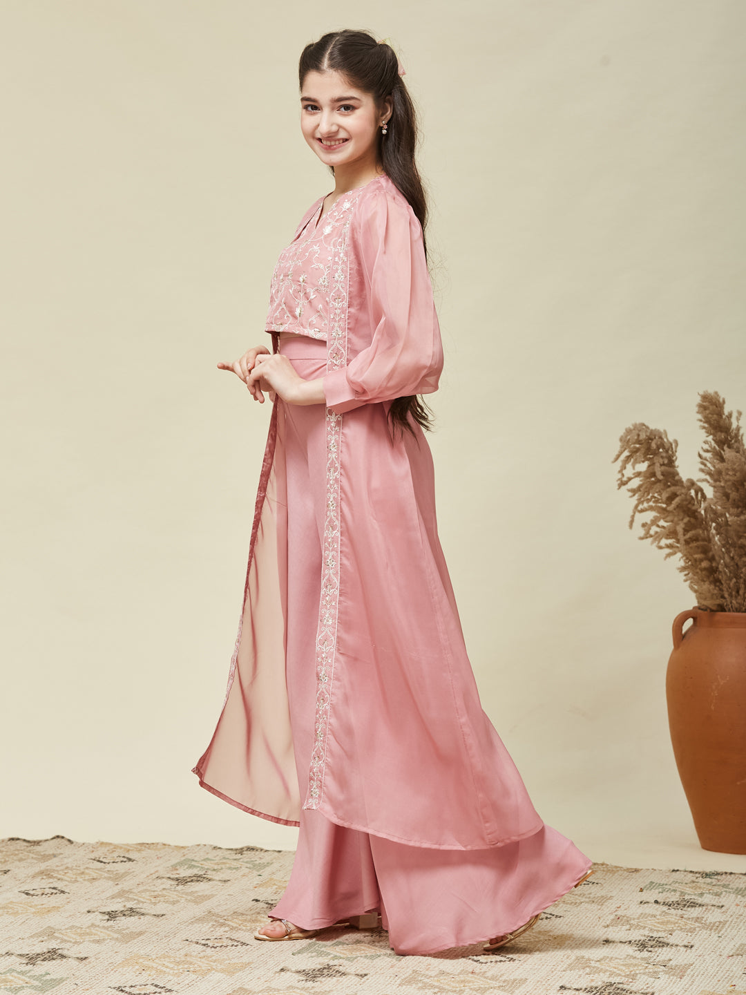 Girl's Pink Embroidered Top,Plazoo Shurg Set