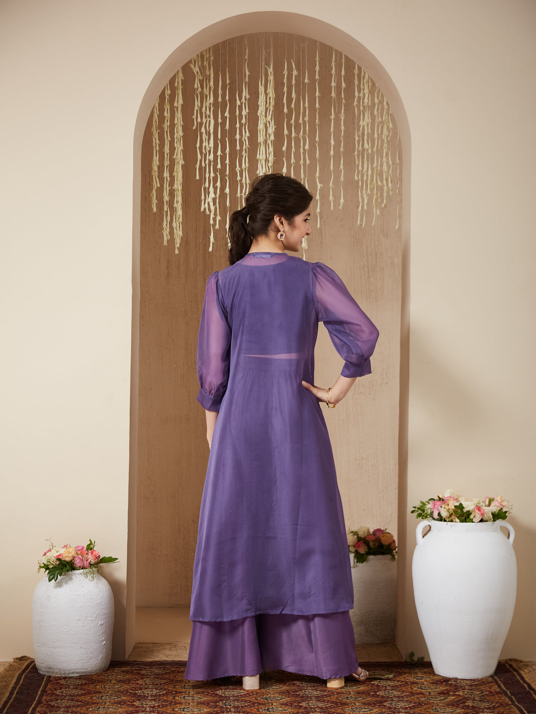 Lavender Embroidered Top,Plazoo and Shurg Set Girl's