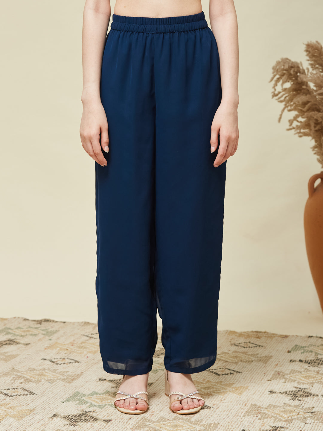 Teal Blue Georgette Embroidered Kurta & Pant Set for Girls