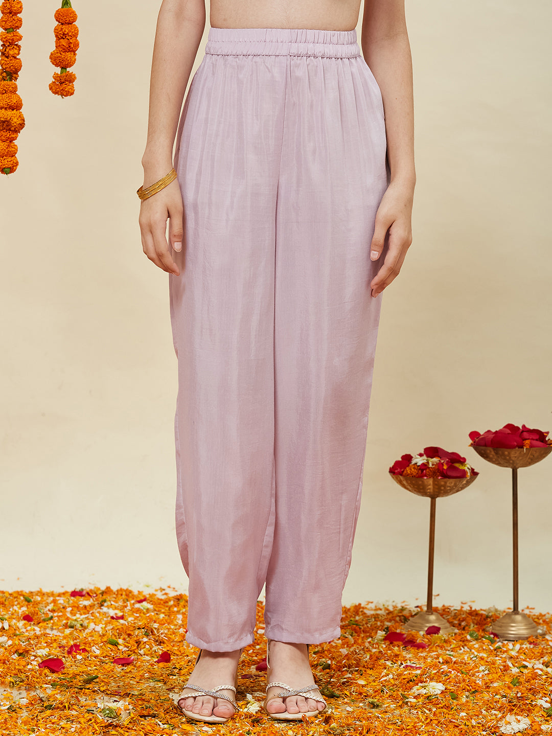 Lavender Silk Embroidered Anarkali Pant & Dupatta Set for Girls