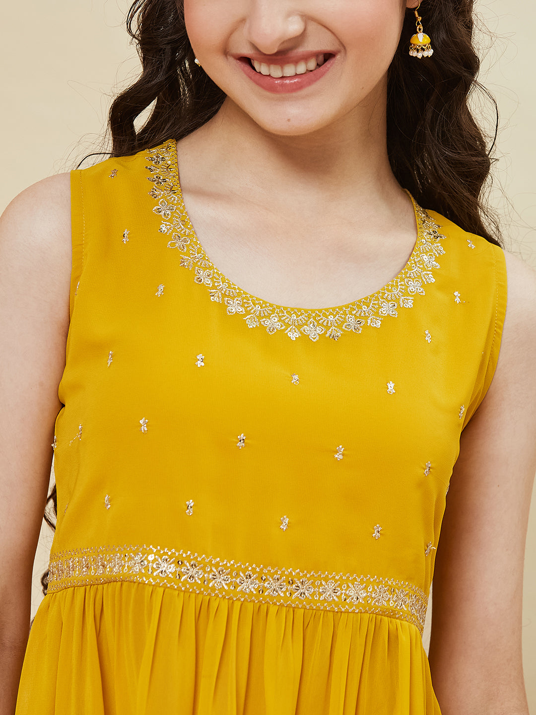 Yellow Embroidered Georgette Kurta Sharara & Dupatta for girls