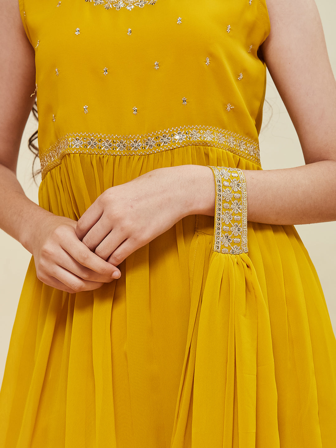 Yellow Embroidered Georgette Kurta Sharara & Dupatta for girls