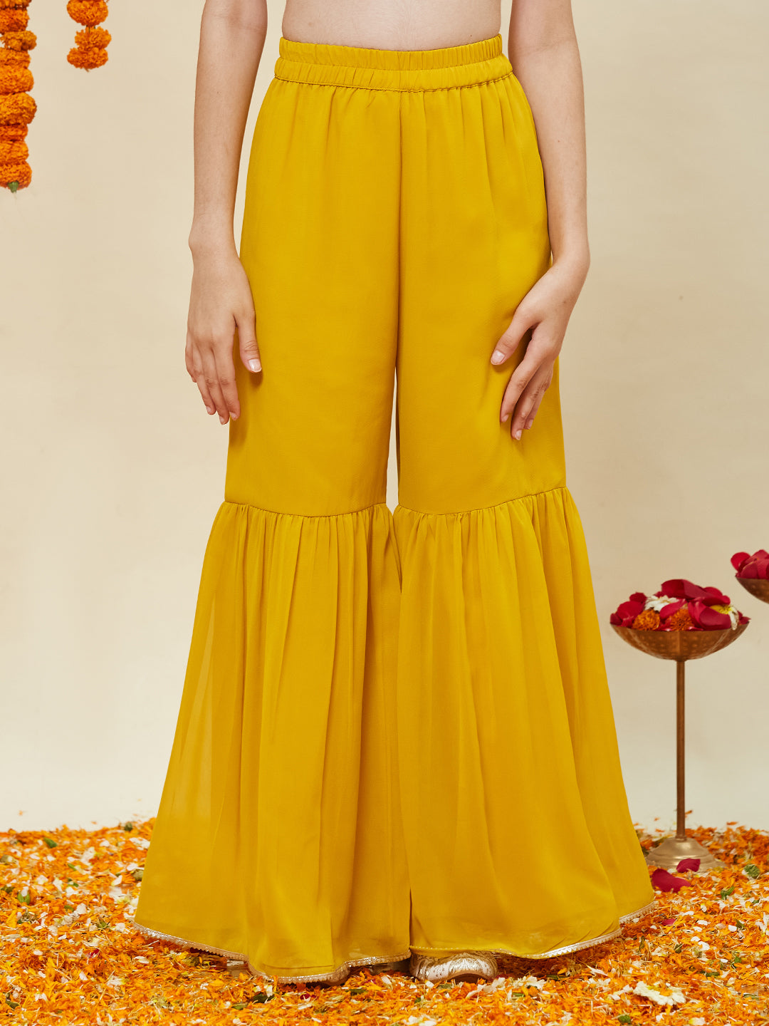 Yellow Embroidered Georgette Kurta Sharara & Dupatta for girls