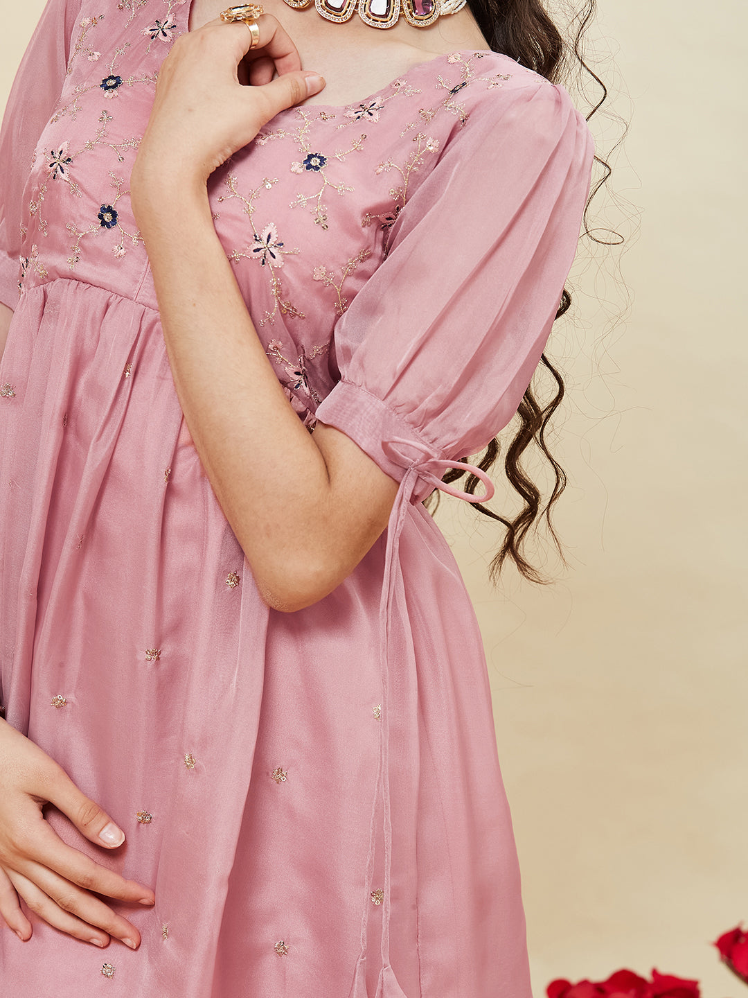Baby Pink Embroidered Kurti & Sharara Set for Girls