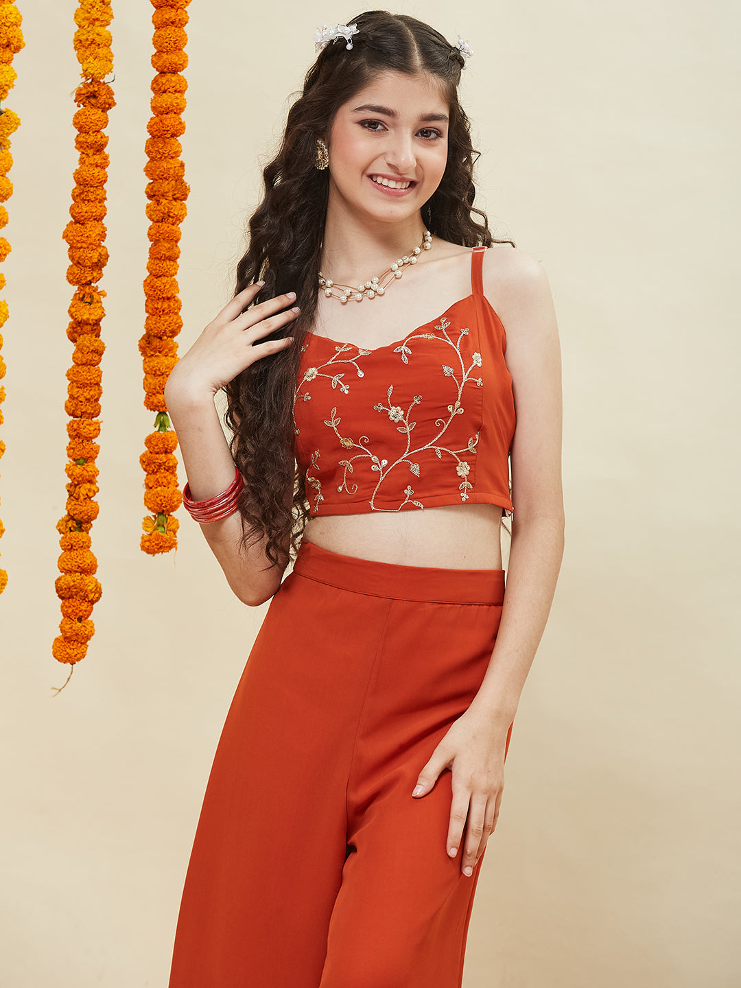 Orange Embroidered Georgette Top, Plazoo Shurg Set for girls