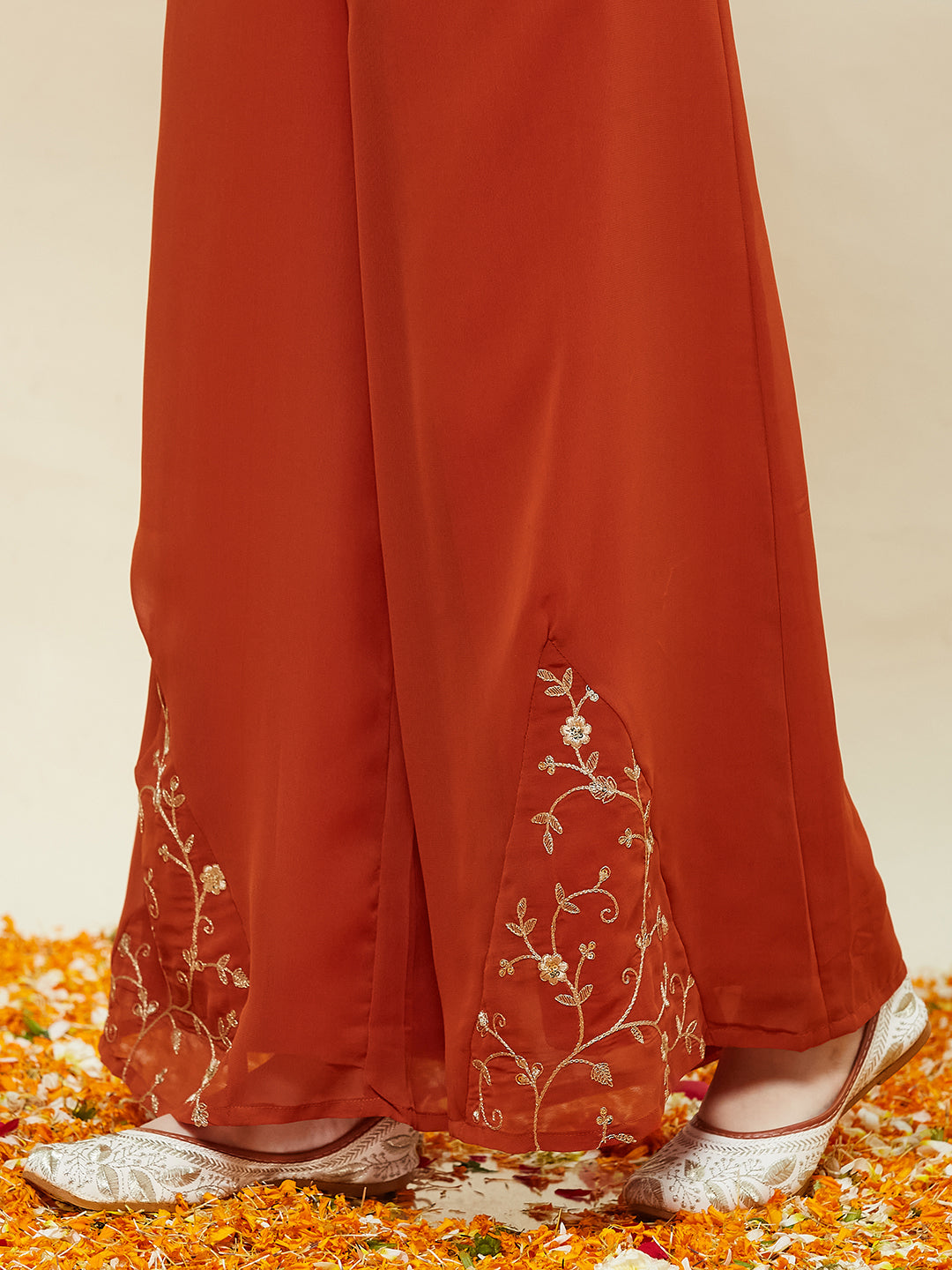 Orange Embroidered Georgette Top, Plazoo Shurg Set for girls