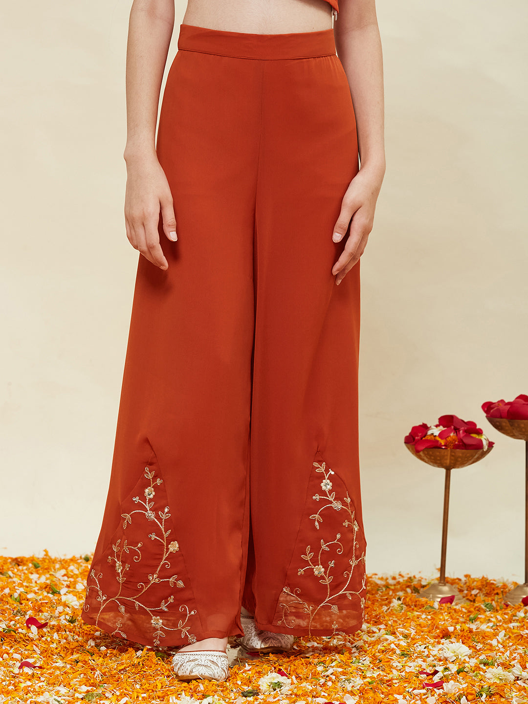 Orange Embroidered Georgette Top, Plazoo Shurg Set for girls