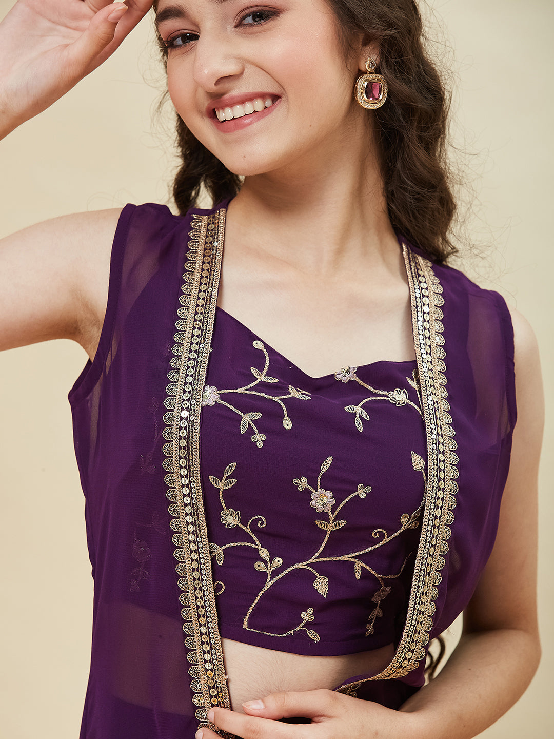 Wine Embroidered Georgette Top, Plazoo Shurg Set for girls