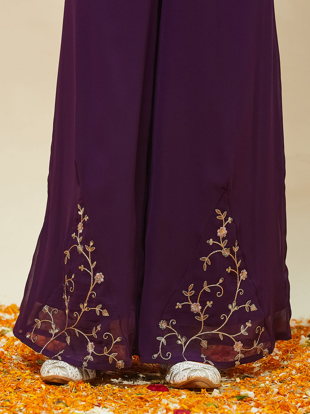 Wine Embroidered Georgette Top, Plazoo Shurg Set for girls