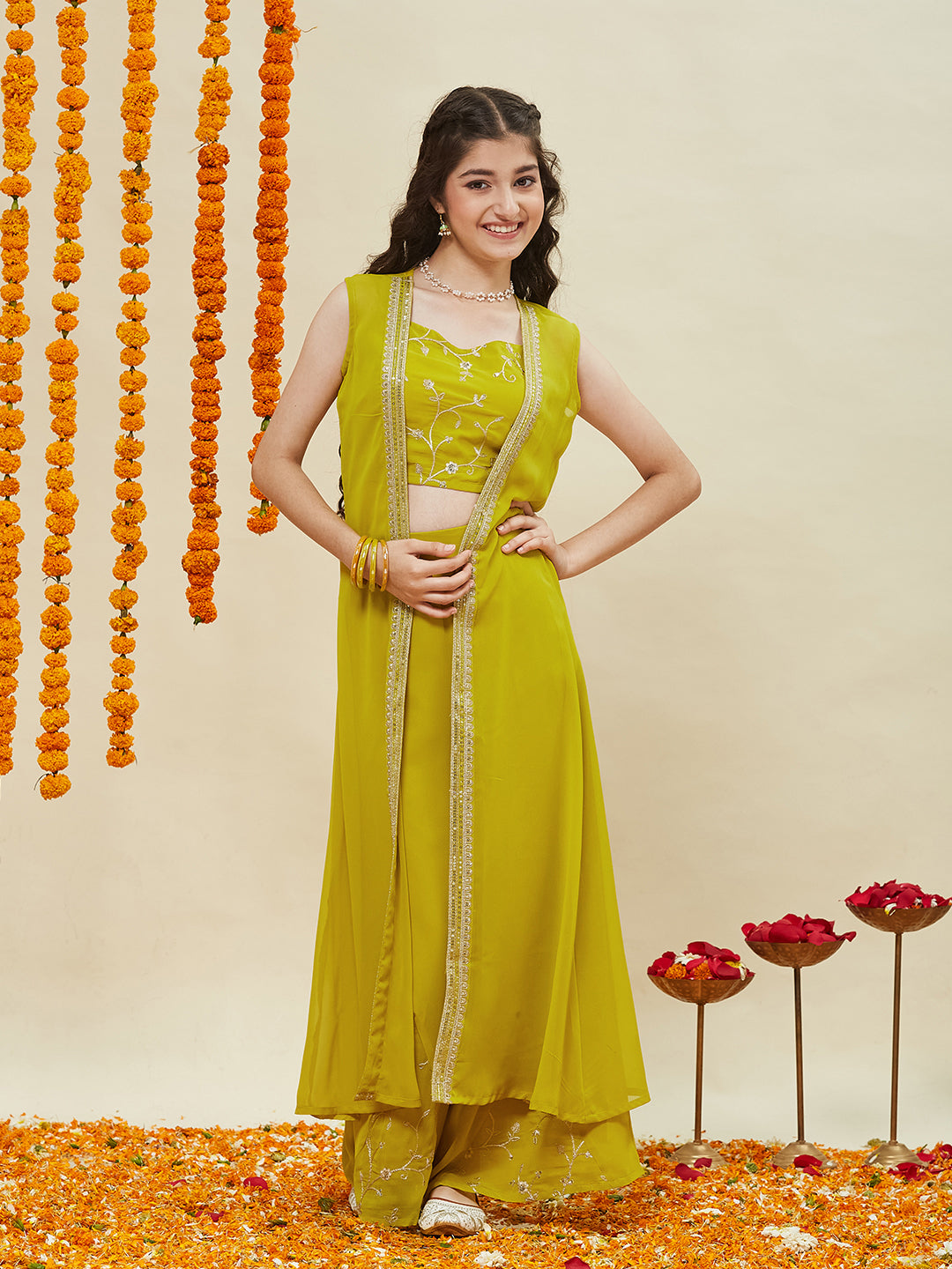 Neon Embroidered Georgette Top, Plazoo Shurg Set for girls