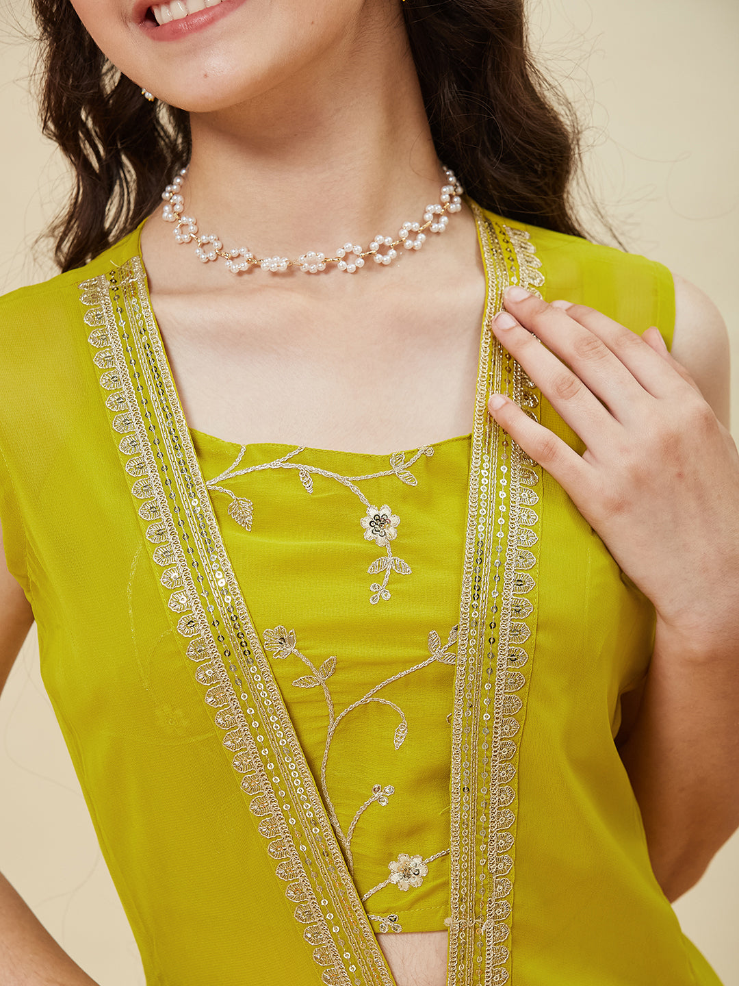 Neon Embroidered Georgette Top, Plazoo Shurg Set for girls