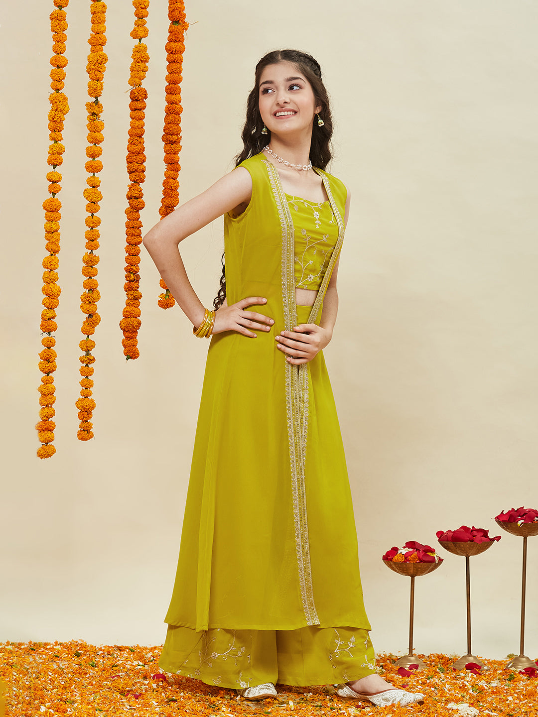 Neon Embroidered Georgette Top, Plazoo Shurg Set for girls