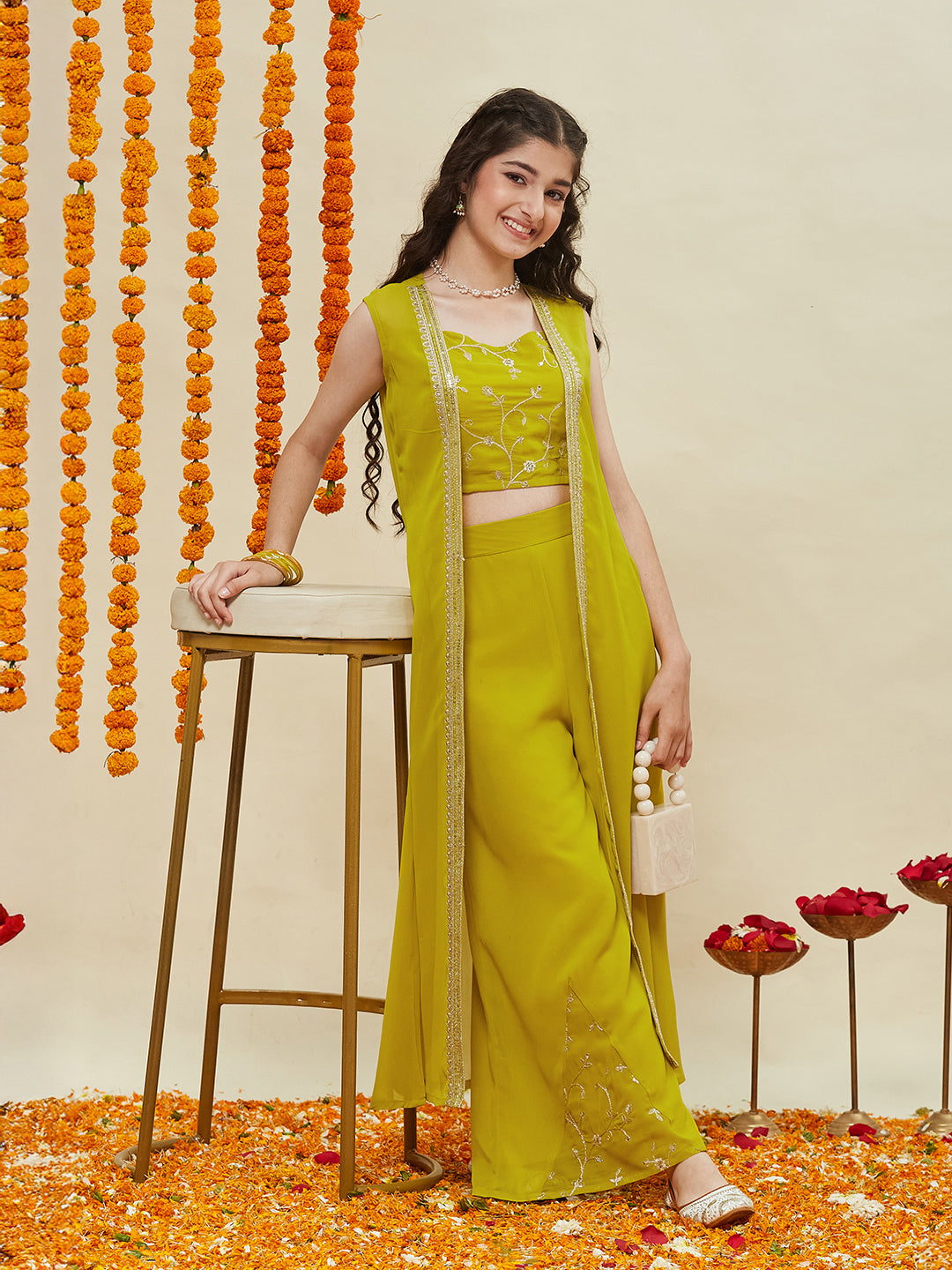 Neon Embroidered Georgette Top, Plazoo Shurg Set for girls