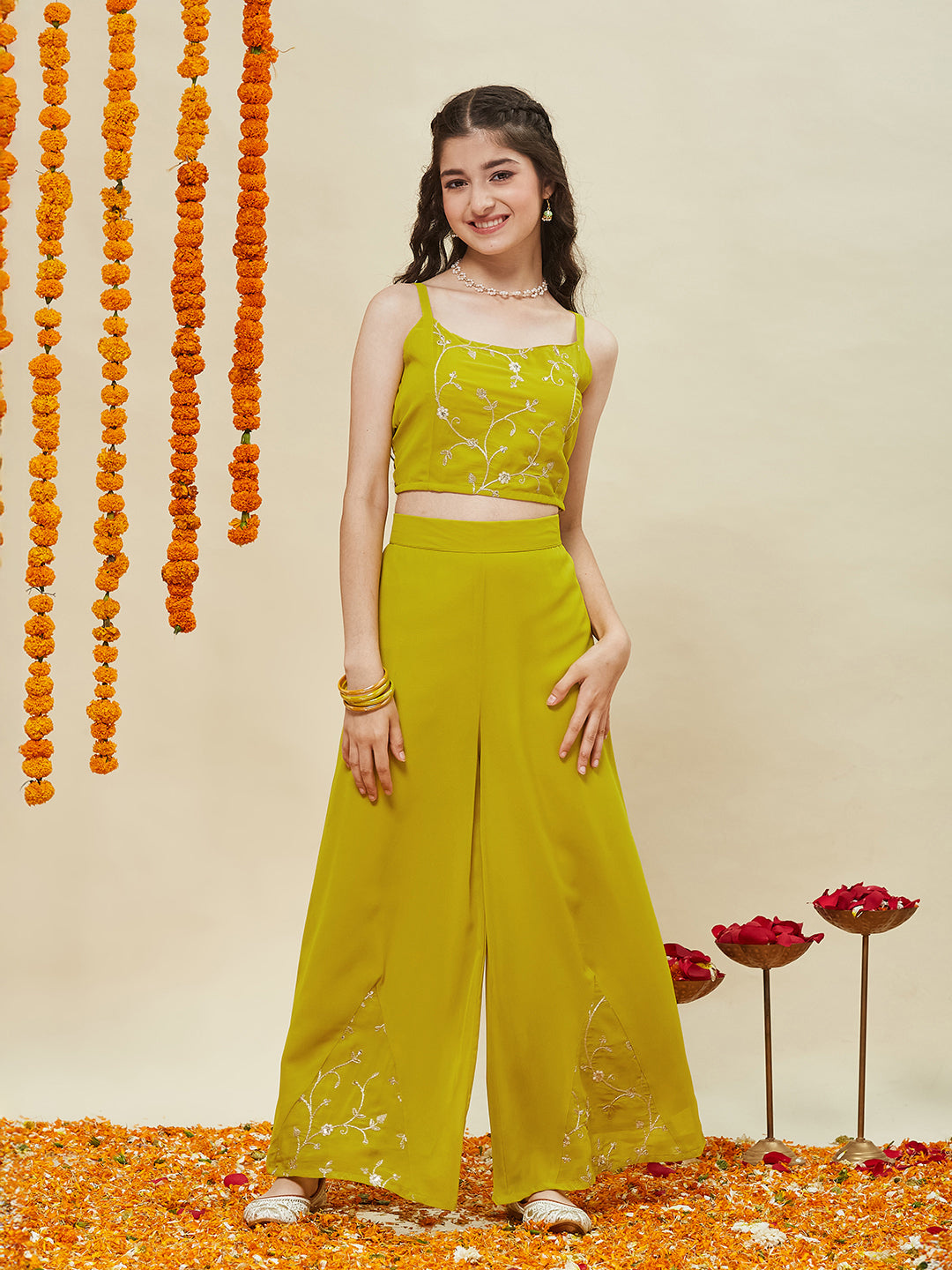 Neon Embroidered Georgette Top, Plazoo Shurg Set for girls