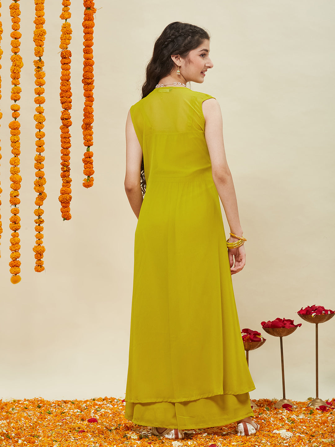 Neon Embroidered Georgette Top, Plazoo Shurg Set for girls