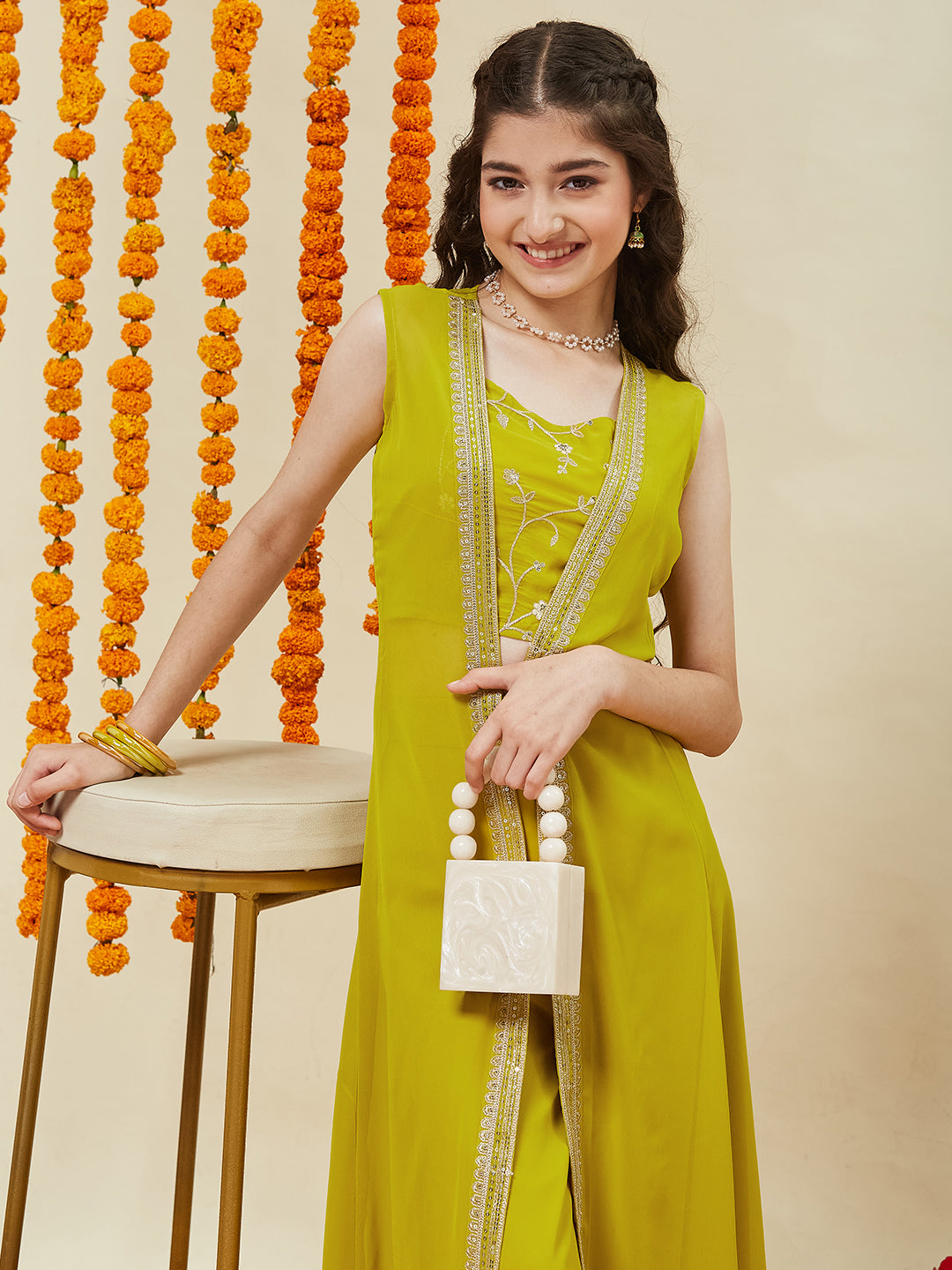 Neon Embroidered Georgette Top, Plazoo Shurg Set for girls