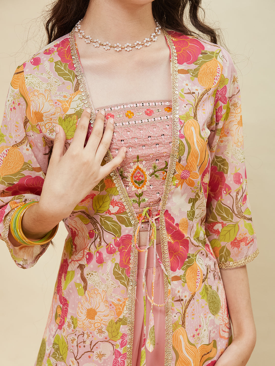 Pink Embroidered Georgette Top, Plazoo Shurg Set for girls