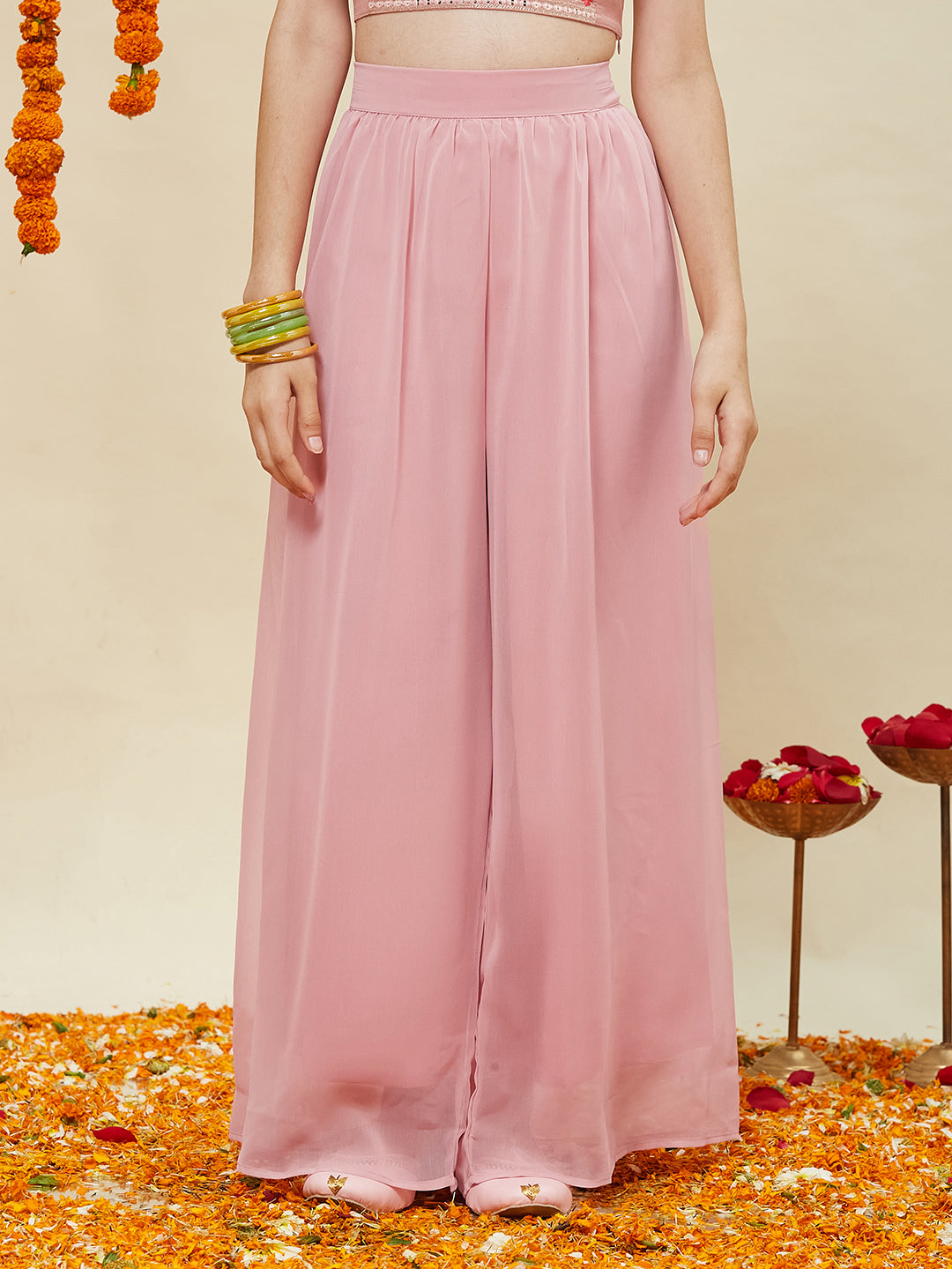 Pink Embroidered Georgette Top, Plazoo Shurg Set for girls