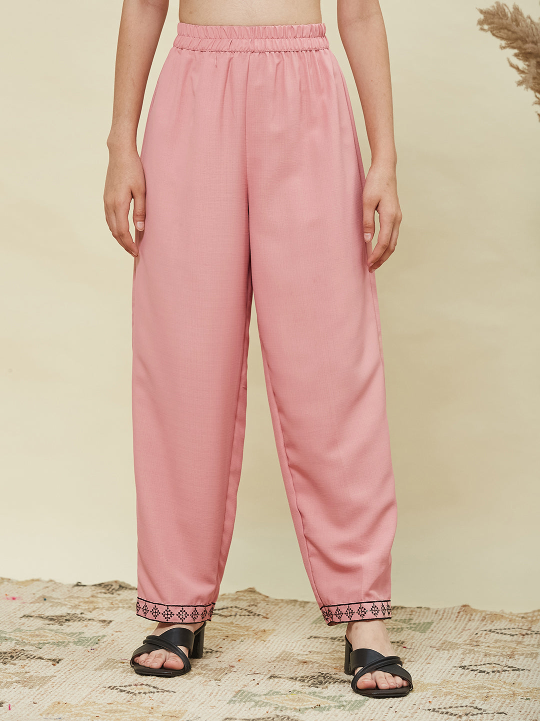Baby Pink Viscose Blend Embroidered Top & Pant set for Girls