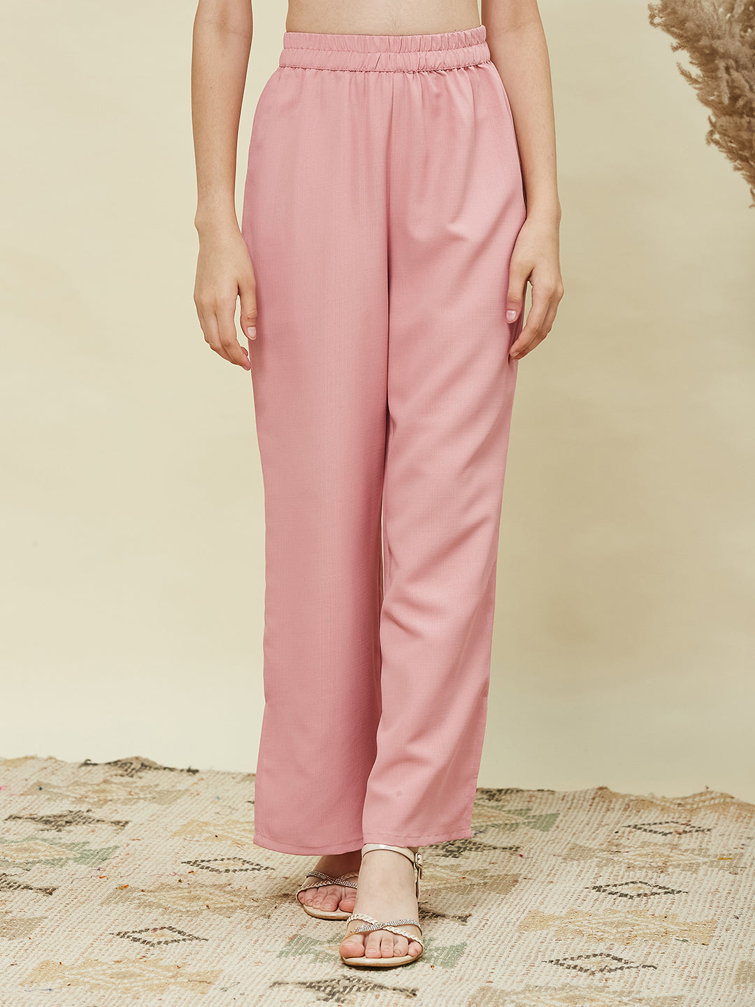 Pink Viscose Blend Embroidered Top & Pant Set for Girls