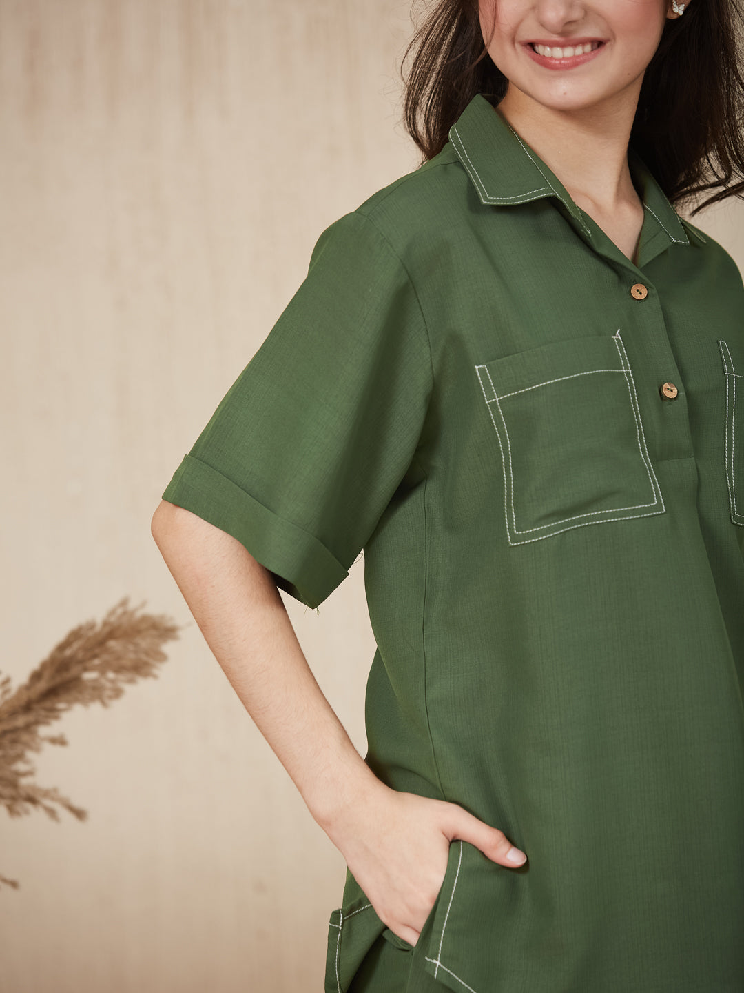 Olive Green Embroidered Kurta & pant For Girls