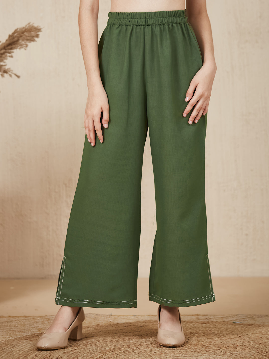 Olive Green Embroidered Kurta & pant For Girls
