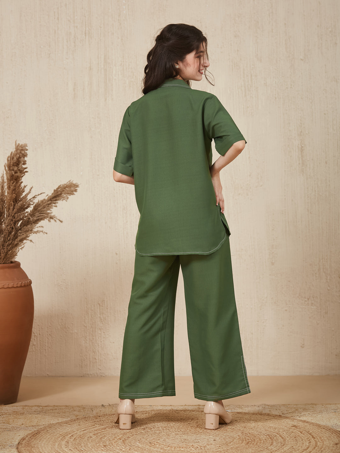 Olive Green Embroidered Kurta & pant For Girls