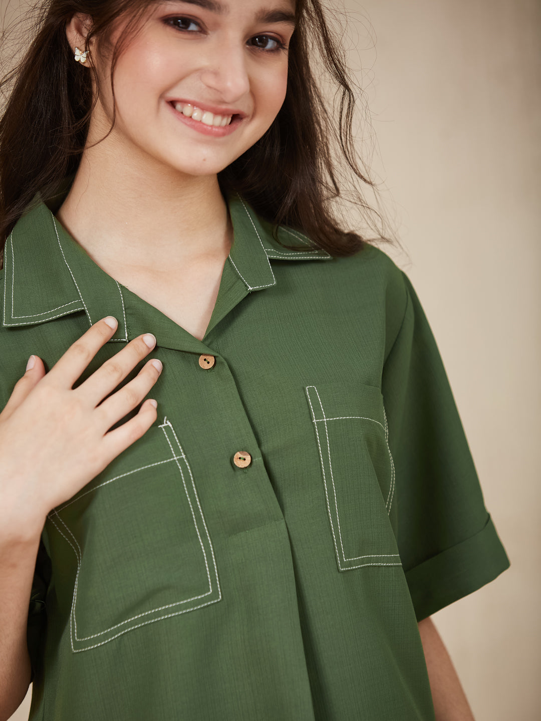 Olive Green Embroidered Kurta & pant For Girls