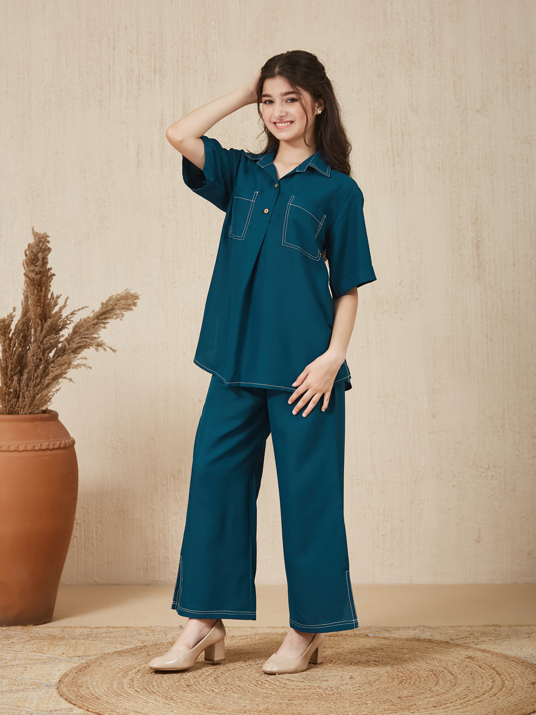 Royal Blue Embroidered Kurta & pant For Girls