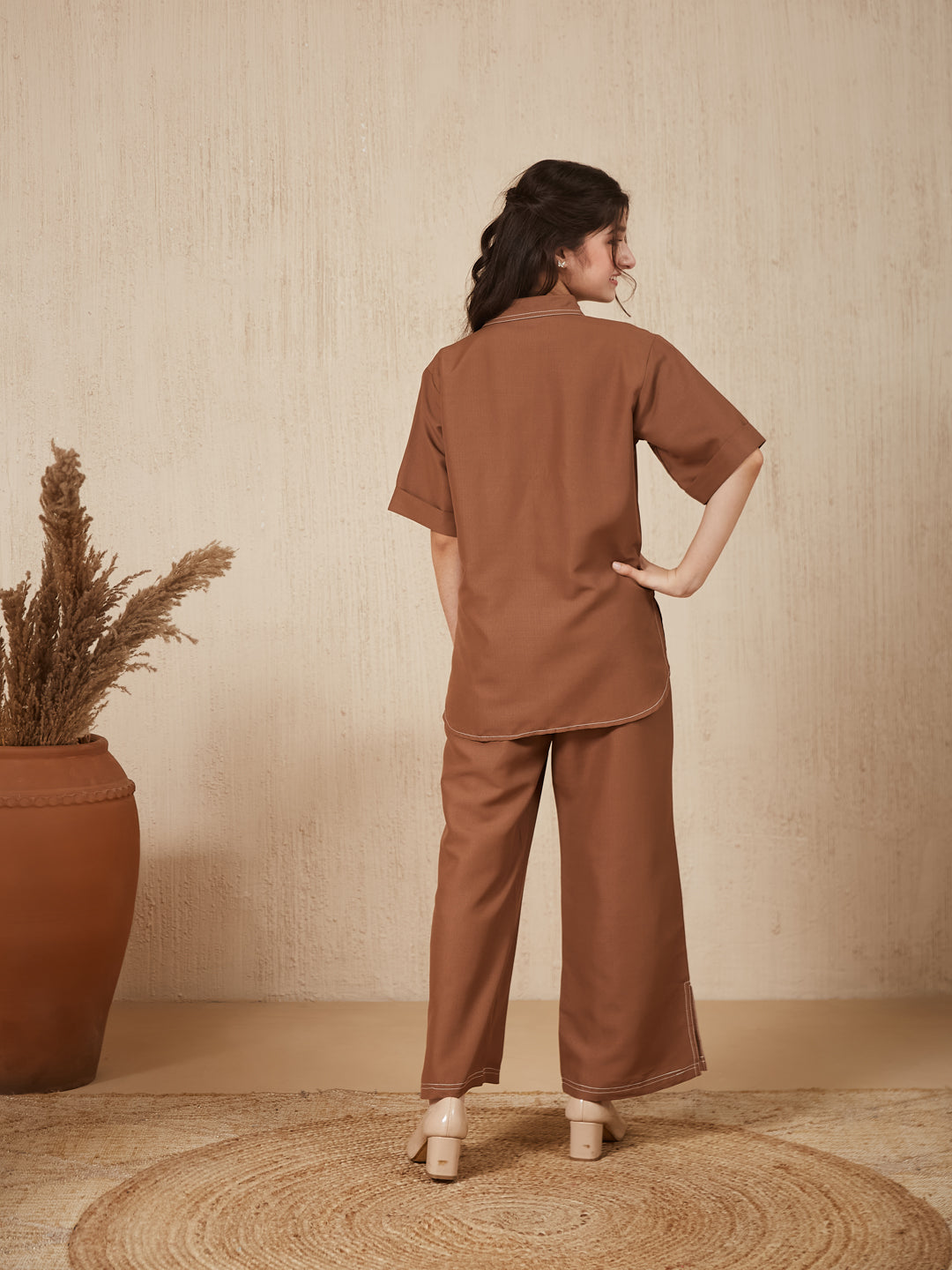 Caramel Embroidered Kurta & pant For Girls