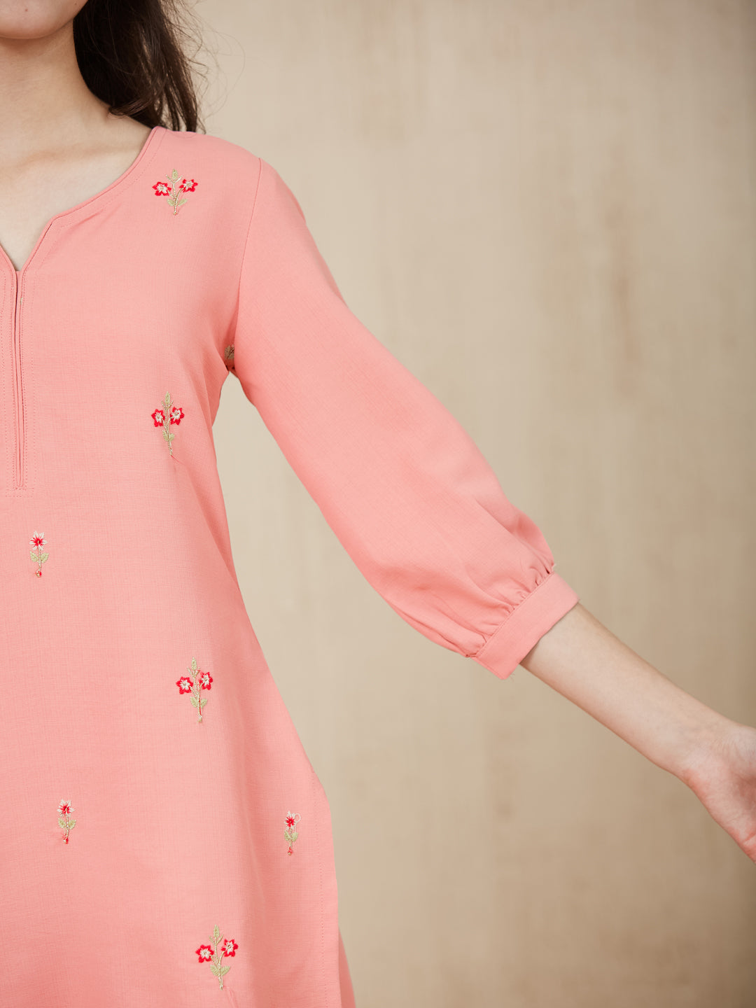 Pink Embroidered Kurta & pant For Girls
