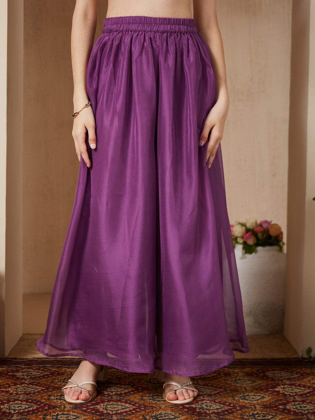 Purple Organza Embroidered Kurta Plazzo & Dupatta Set for Girls