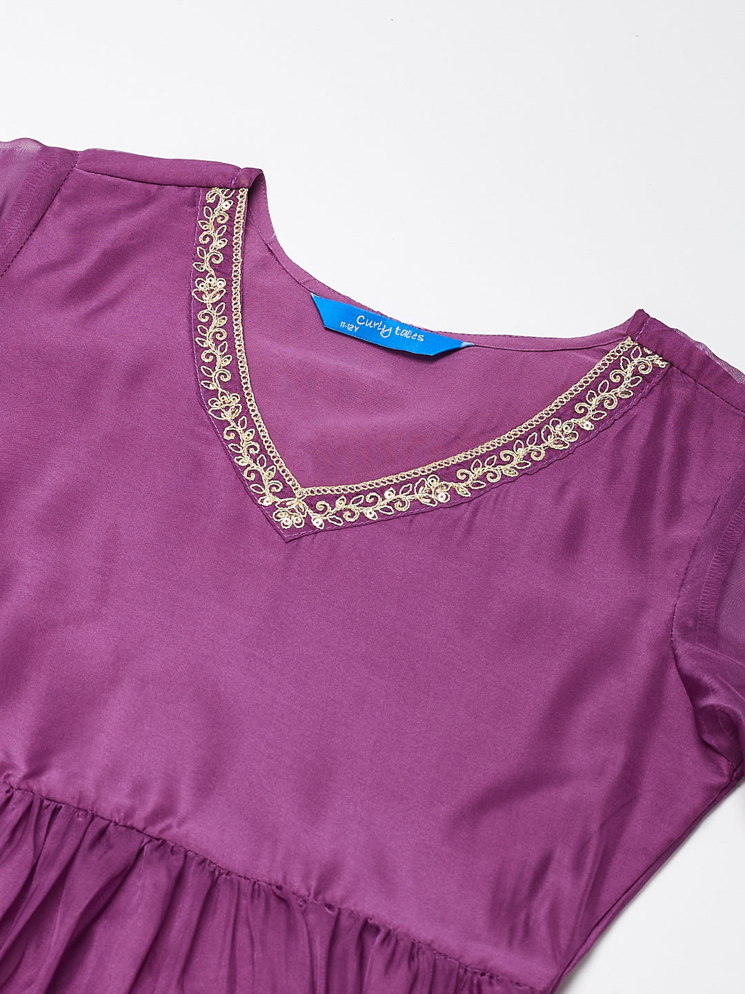 Purple Organza Embroidered Kurta Plazzo & Dupatta Set for Girls