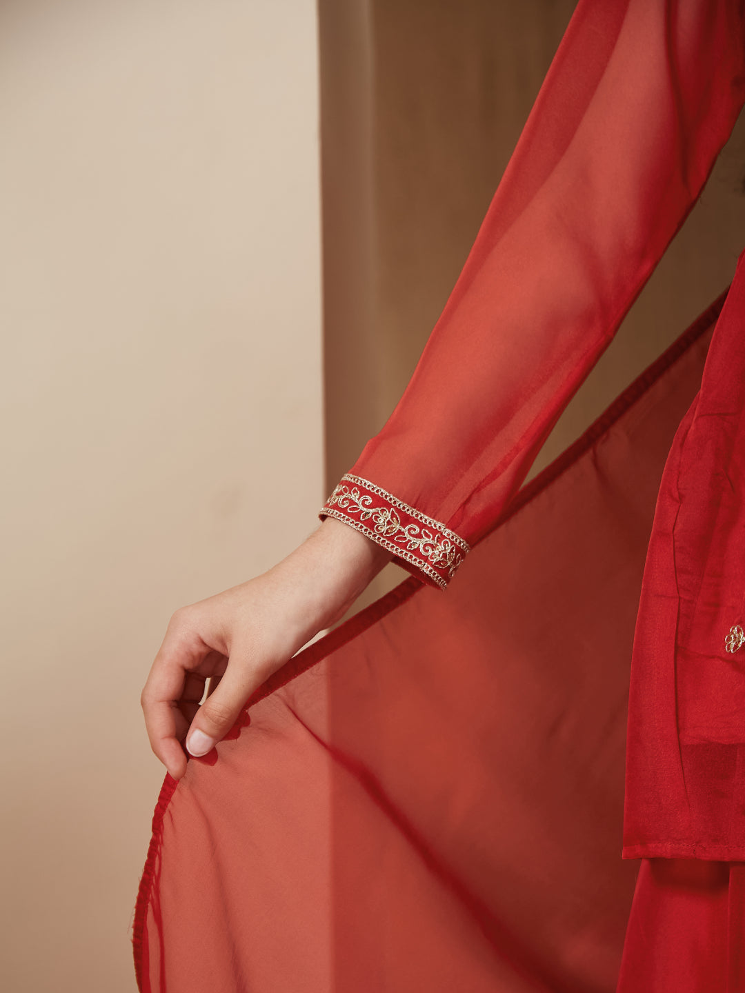 Orange Organza Embroidered Kurta Plazzo & Dupatta Set for Girls