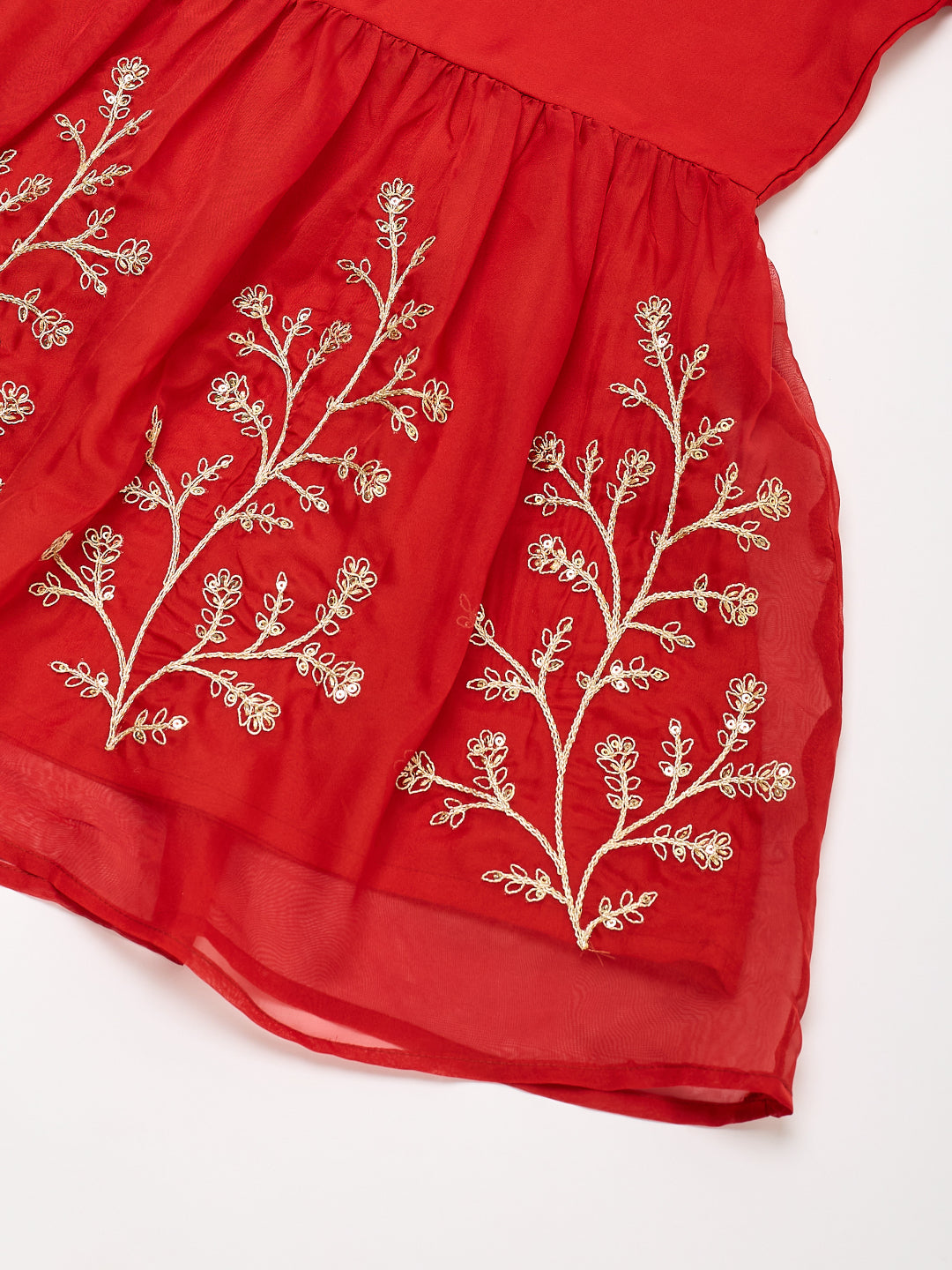 Orange Organza Embroidered Kurta Plazzo & Dupatta Set for Girls