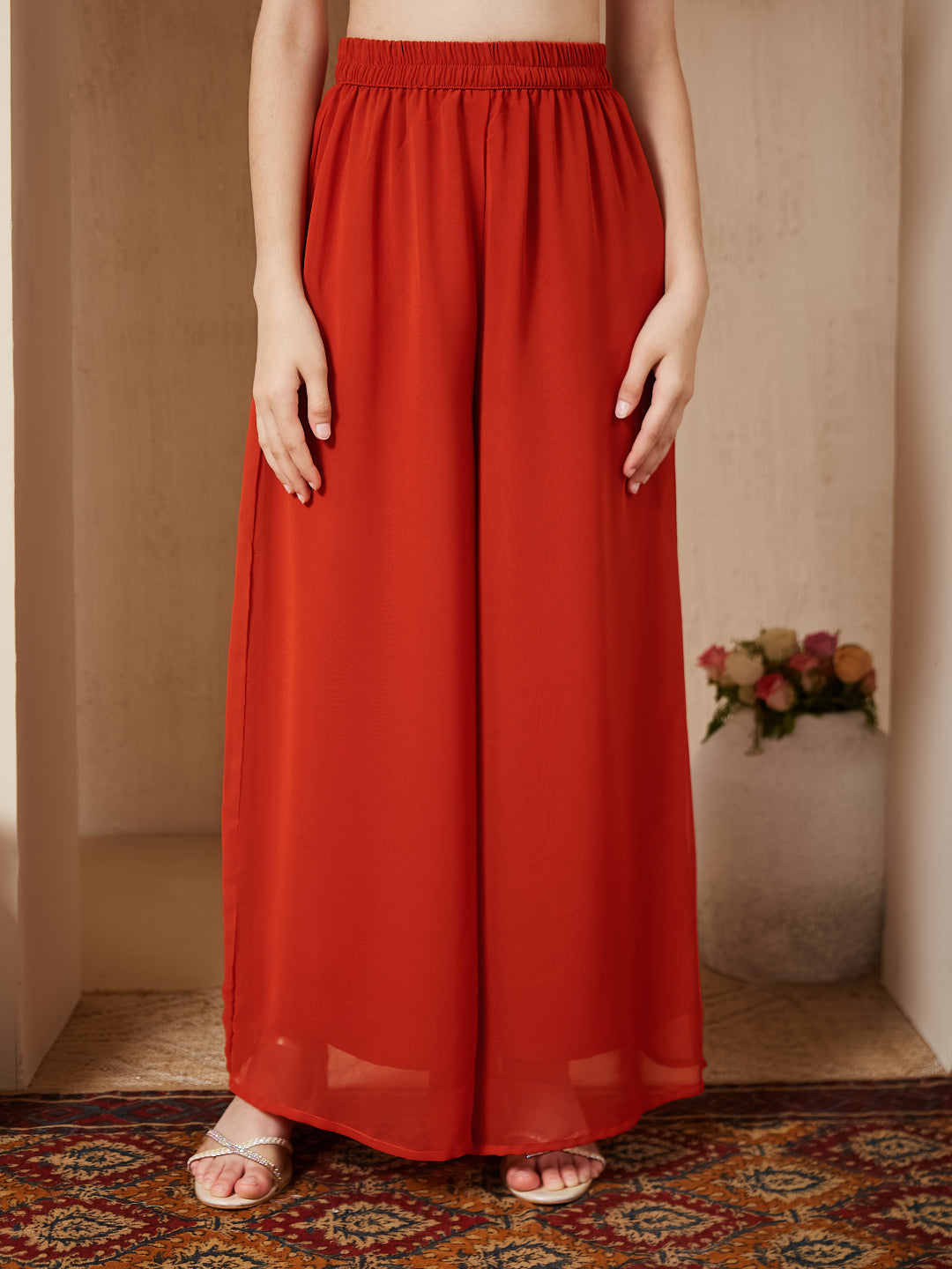 Orange Georgette Embroidered Kurta Plazzo & Dupatta Set for Girls