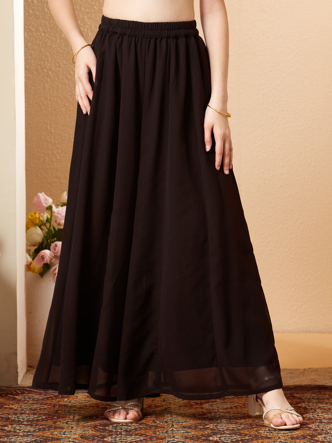 Coffee Georgette Embroidered Kurta Palazzo Set for Girls