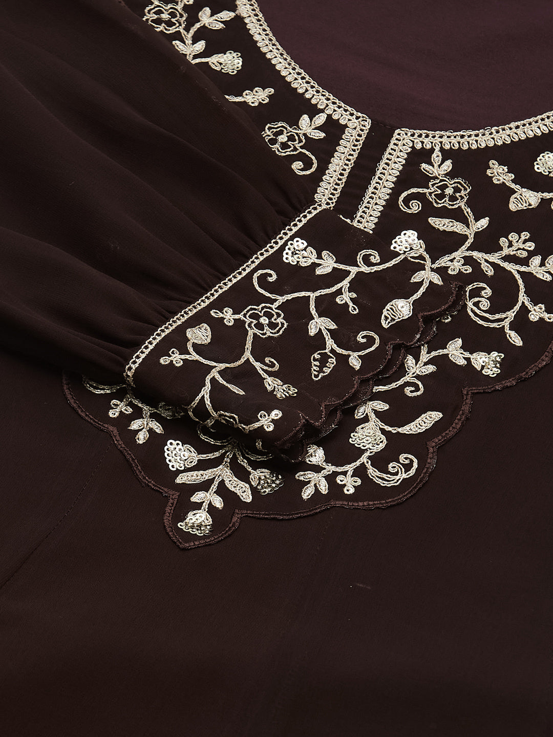 Coffee Georgette Embroidered Kurta Palazzo Set for Girls