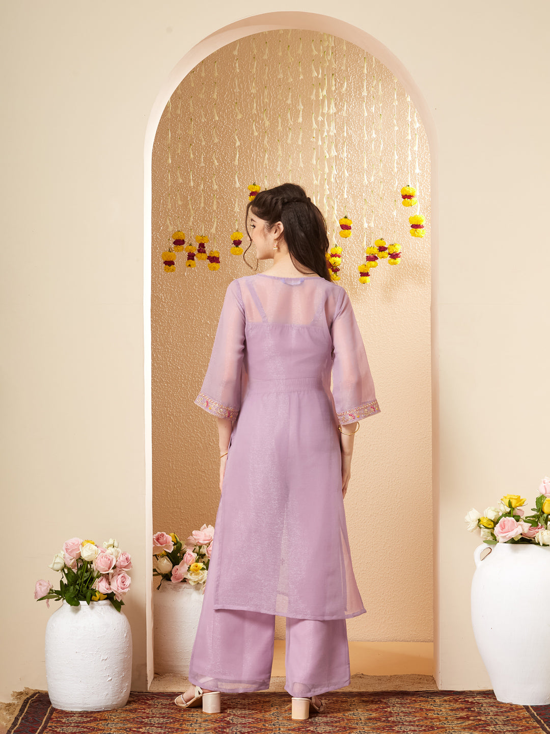 Lavender Embroidered Kurta Set with Straight Pants