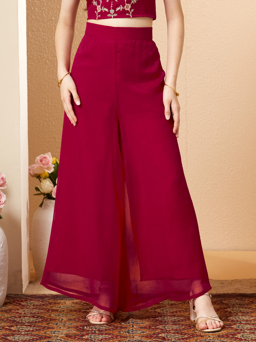 Rani Chiffon Embroidered Top Palazzo Set with Jacket for Girls