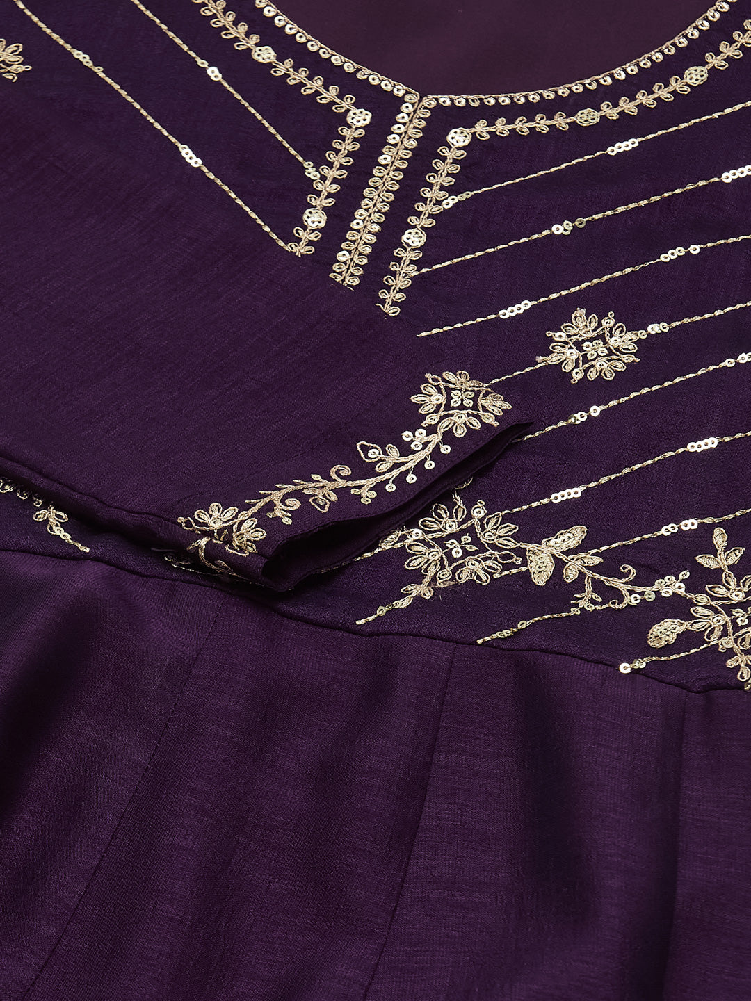 Violet Silk Embroidered Anarkali Pant & Dupatta Set for Girls