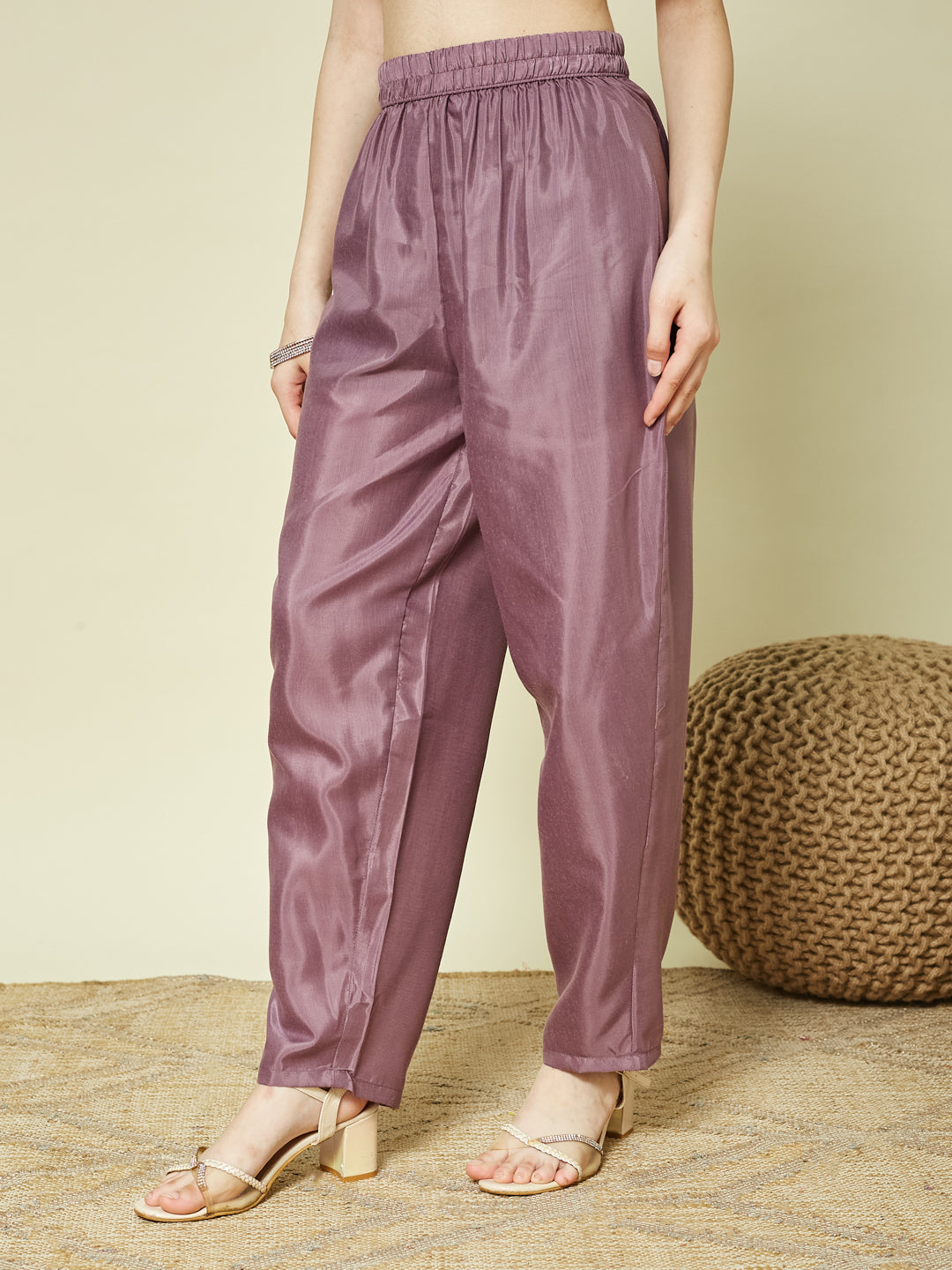 Lavender Embroidered Silk Anarkali Kurta with Dupatta Set for Girls