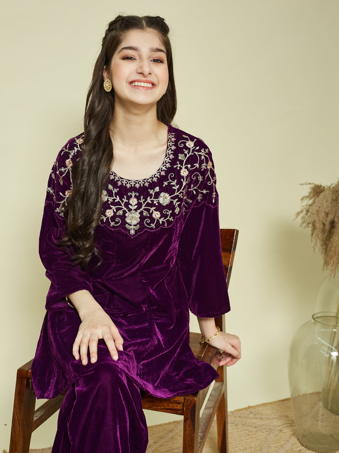 Violet Velvet Embroidered co-ords for girls