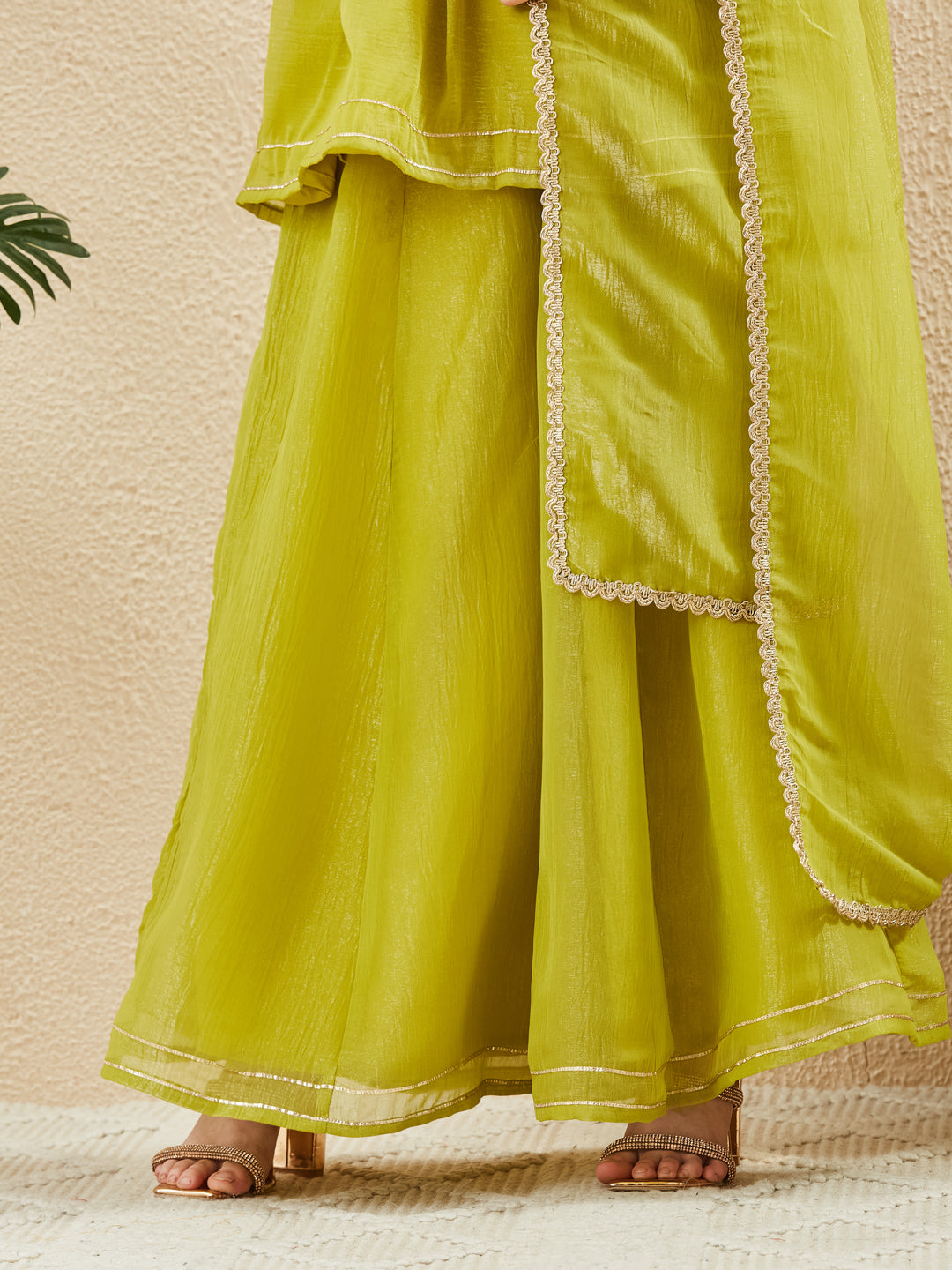 Neon Silk Embroidered Peplum Sharara & Dupatta Set for Girl