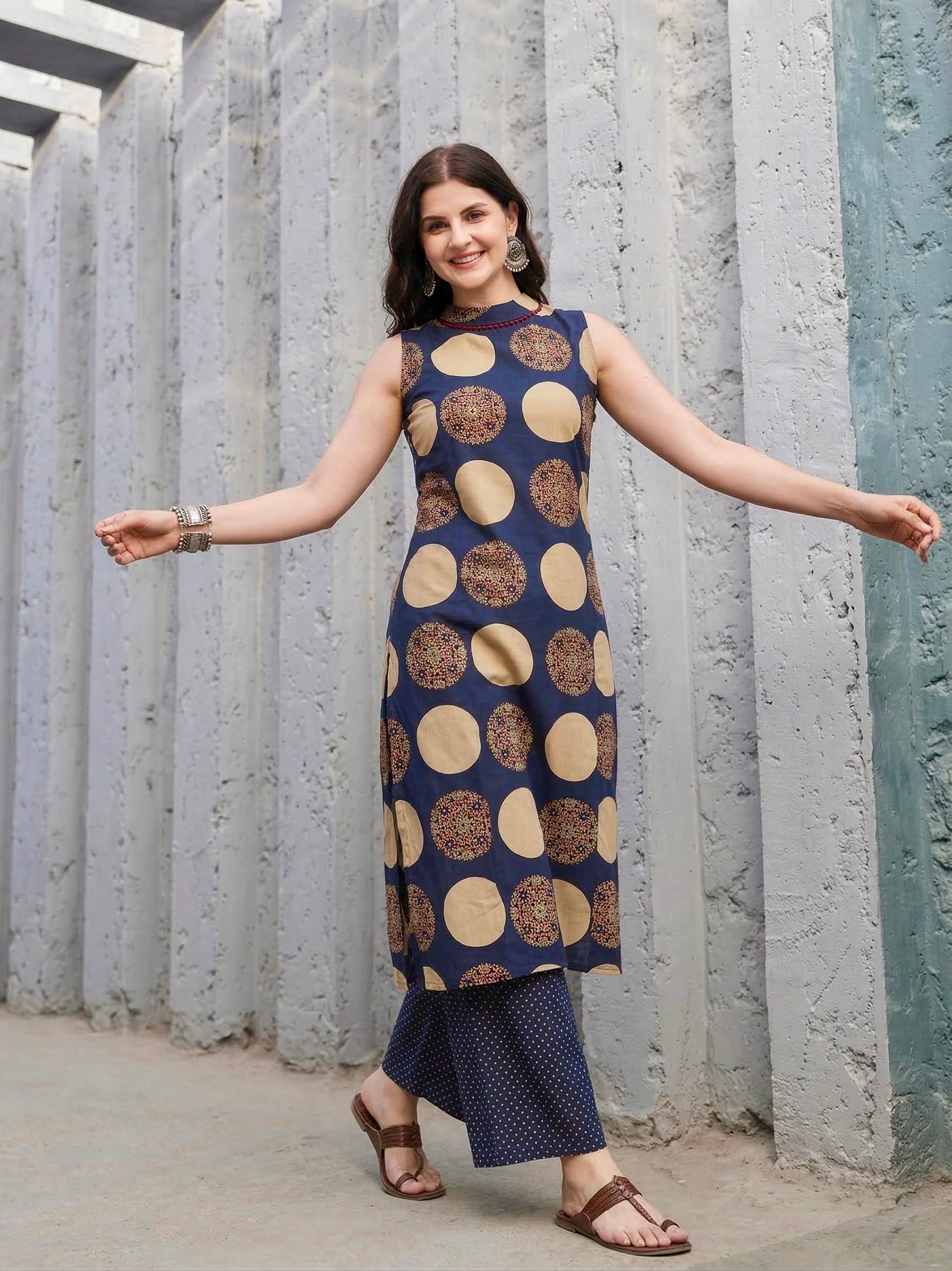 Navy blue Cotton Printed Co-ord Set