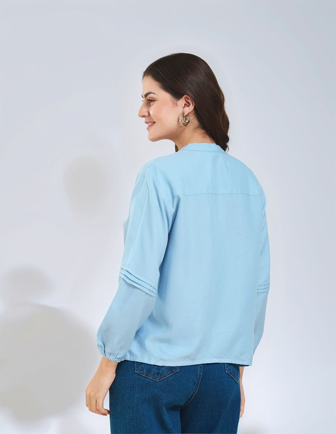 Light Blue Embroidered Full Sleeves Regular Rayon Shirt