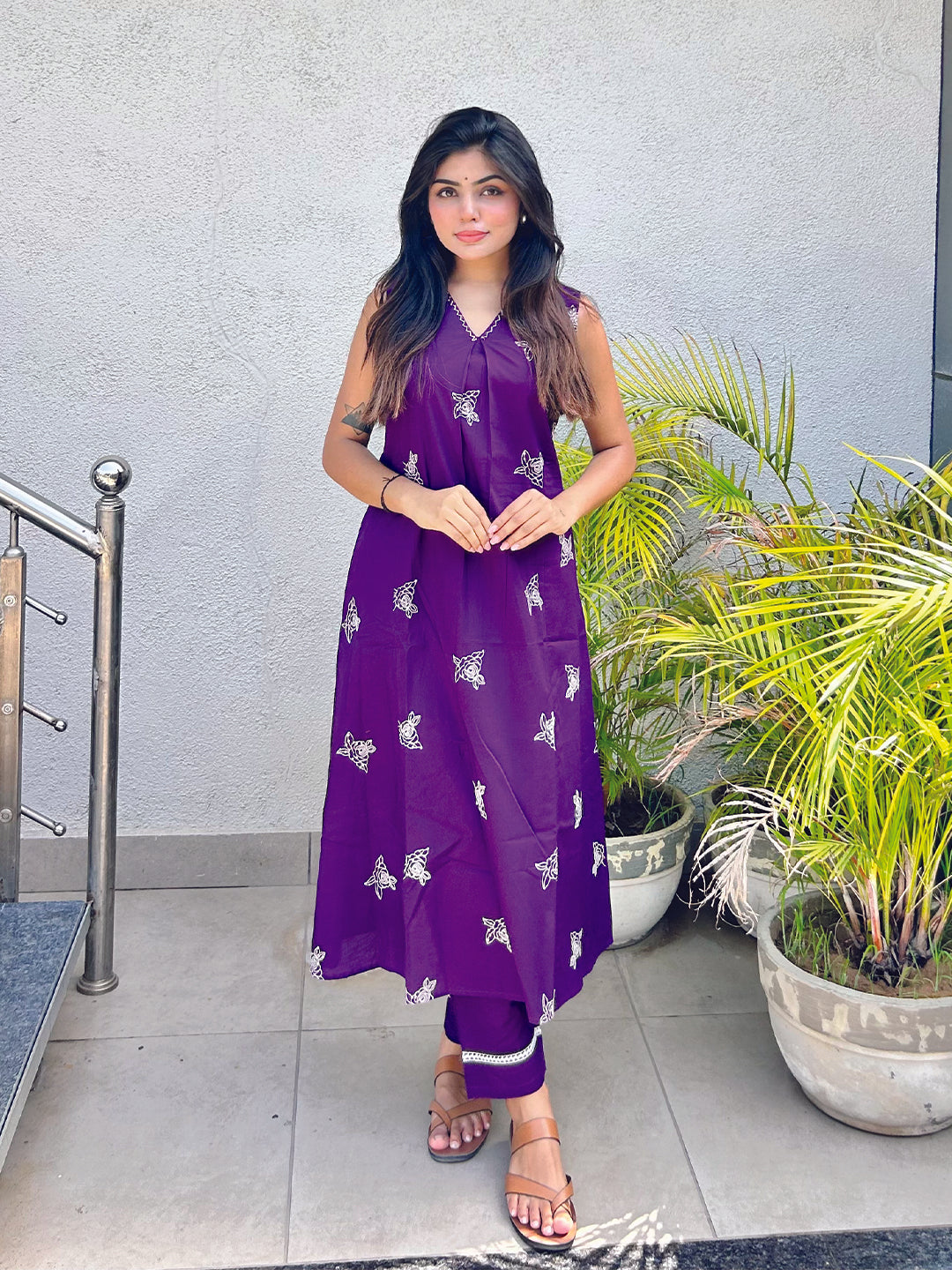 Violet Poly Cotton Embroidered Co-ord Set